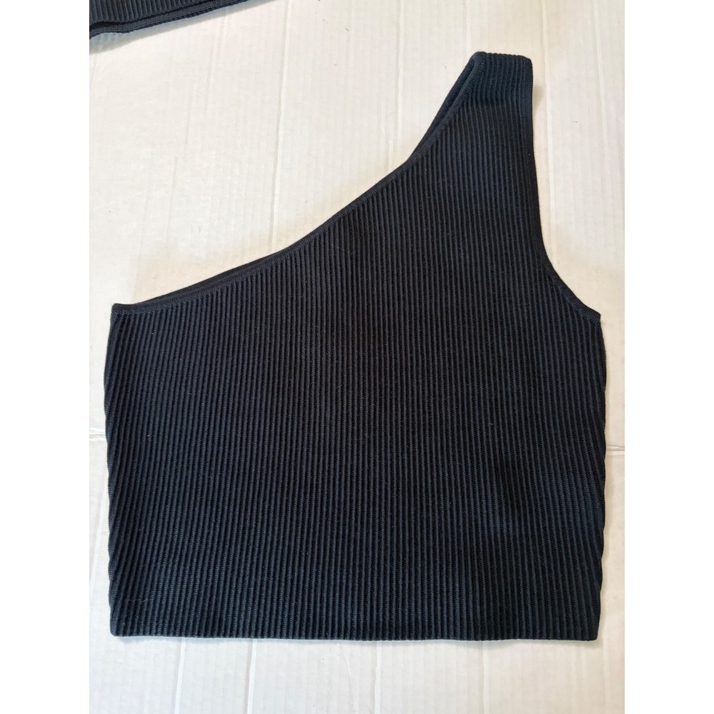 The Drop Black One Shoulder Rib Knit Crop Top Small KOFI HFS-S23-03. NWT